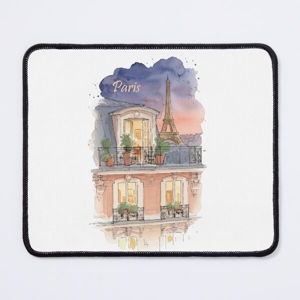 Item preview, Paris Balcony View Eiffel Tower Sunset Watercolor Art designed and sold by NareArt.