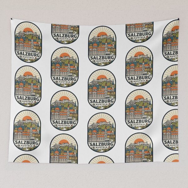 Item preview, Salzburg Austria Hohensalzburg Fortress Cathedral Retro Travel Badge    designed and sold by raedattia.