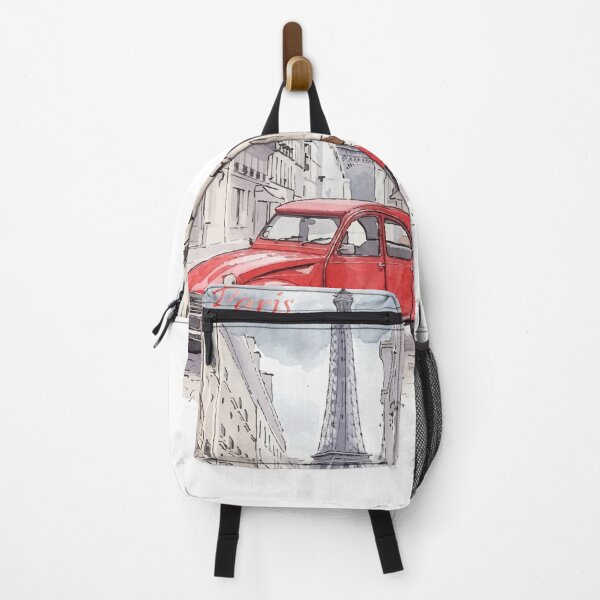 Item preview, Paris France Red Vintage Car Eiffel Tower Watercolor Art designed and sold by NareArt.