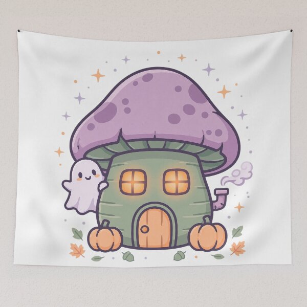Item preview, Haunted Mushroom Cottage - Cute Spooky Halloween Cottagecore designed and sold by Faelottie.