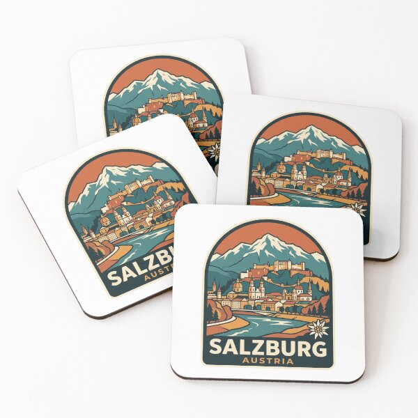 Item preview, Salzburg Austria Hohensalzburg Fortress Alps Retro Travel Badge Illustration    designed and sold by raedattia.