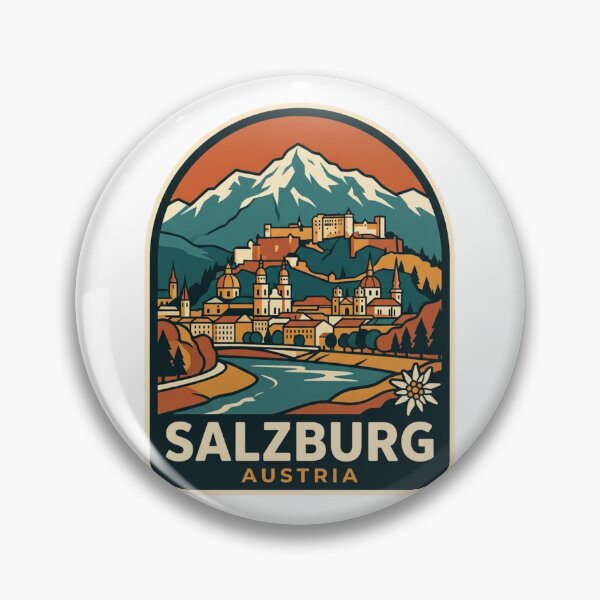 Item preview, Salzburg Austria Hohensalzburg Fortress Alps Retro Travel Badge Illustration    designed and sold by raedattia.