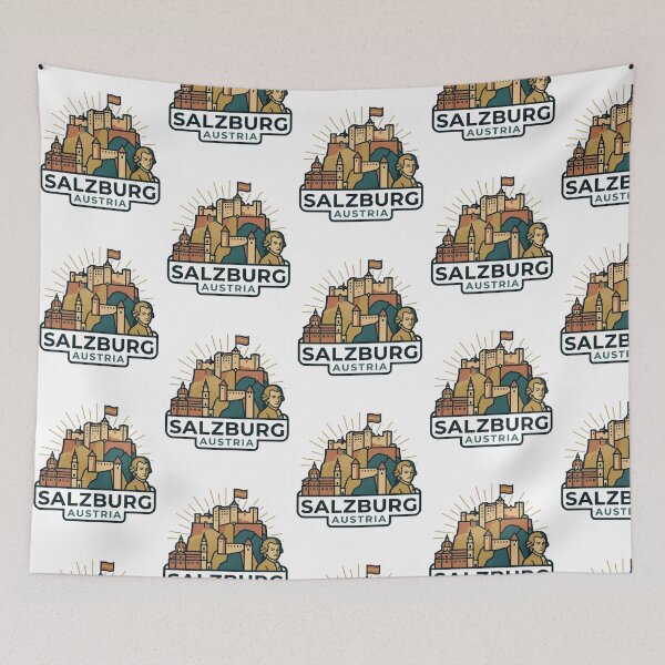Item preview, Salzburg Austria Mozart Hohensalzburg Fortress Retro Travel Badge Emblem designed and sold by raedattia.
