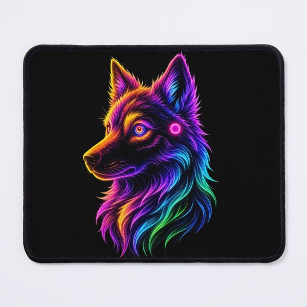 Item preview, Neon Rainbow Wolf Cyberpunk Howling Spirit designed and sold by ExploreAura Studio.