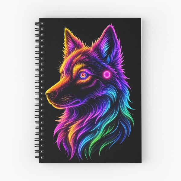 Item preview, Neon Rainbow Wolf Cyberpunk Howling Spirit designed and sold by ExploreAura Studio.