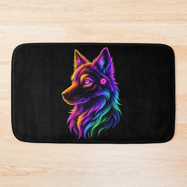 Item preview, Neon Rainbow Wolf Cyberpunk Howling Spirit designed and sold by ExploreAura Studio.