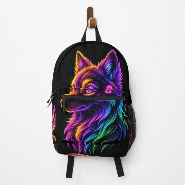 Item preview, Neon Rainbow Wolf Cyberpunk Howling Spirit designed and sold by ExploreAura Studio.