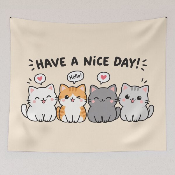 Item preview, Kawaii Four Cats Have Nice Day Pastel Tee designed and sold by Yellowriversss.