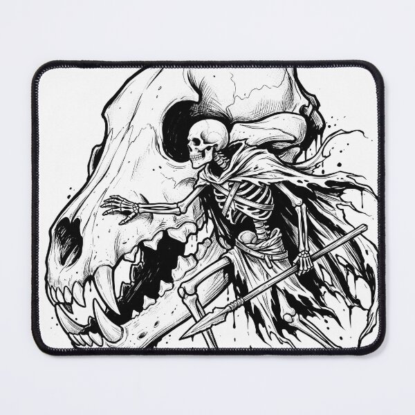 Item preview, Hooded Skeleton Advances Before a Giant Jaw with a Spear designed and sold by MisteryDesigner.