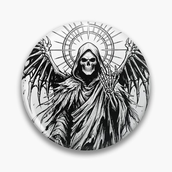 Item preview, Winged Reaper Raises a Bony Hand Beneath a Radiant Halo designed and sold by MisteryDesigner.