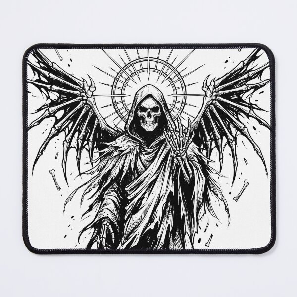 Item preview, Winged Reaper Raises a Bony Hand Beneath a Radiant Halo designed and sold by MisteryDesigner.