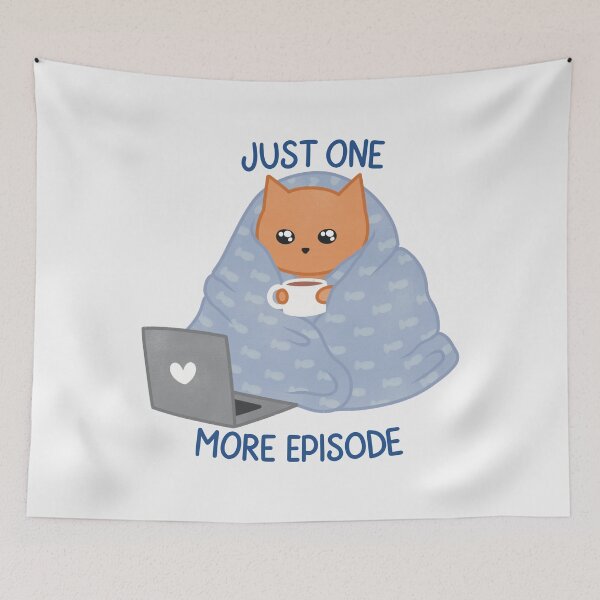 Item preview, Just One More Episode Cute Orange Cat in a Blue Blanket designed and sold by winterpumpkin.