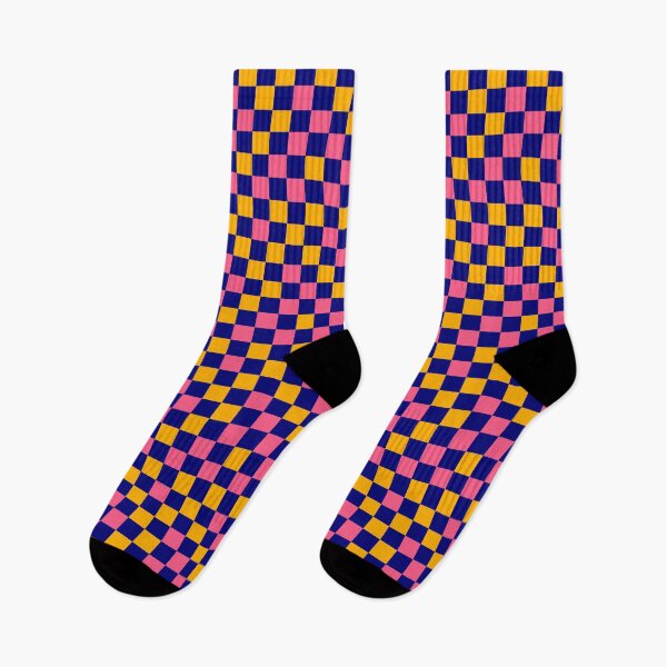 Item preview, Pinkk And Yellow On Navy Blue Checkered Pattern   designed and sold by PatternTitan.