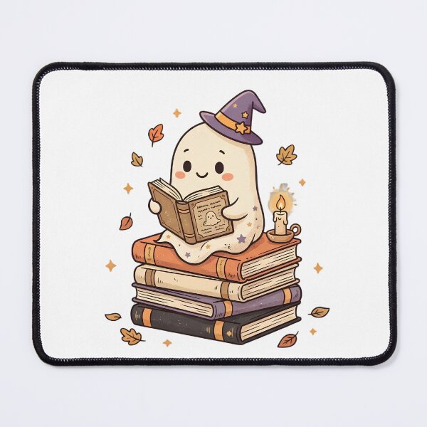 Item preview, Witchy Ghost Reading Spellbook Sticker – Cute Bookish Halloween Ghost with Witch Hat, Candle & Stack of Books designed and sold by abdelski.