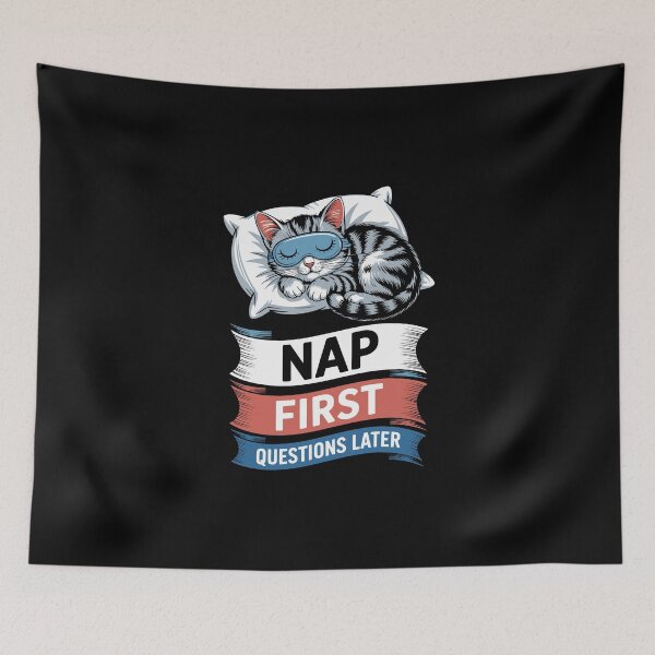 Item preview, Nap First Questions Later – Funny Sleepy Cat Sleeping Mask Art designed and sold by jkrphoto.