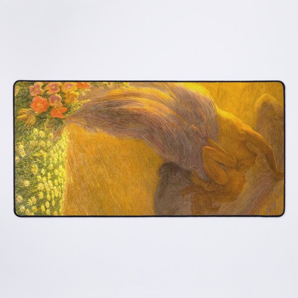 Item preview, Gaetano Previati "Il Sogno" The Dream romantic floral landscape golden painting print, circa 1912 designed and sold by Jéanpaul Ferro.