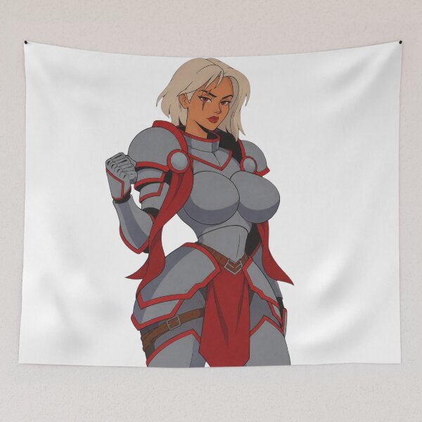 Item preview, Vintage Fantasy Warrior Woman – Red Armor Retro Anime Pin Up designed and sold by  Hollow Moon Studios..
