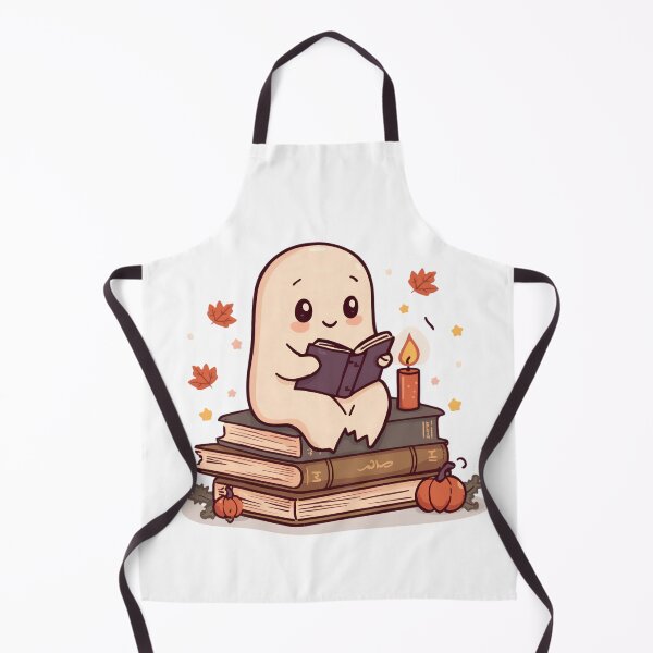 Item preview, Cozy Ghost Reading Sticker – Cute Bookish Ghost on Old Books with Candle & Pumpkins, Fall Halloween Book Lover Sticker designed and sold by abdelski.