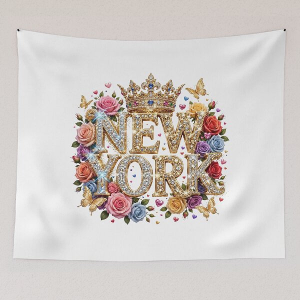 Item preview, New York Colorful Flowers, Golden Butterflies, And Small Colorful Hearts, Funny designed and sold by YoutahShop⭐⭐⭐⭐⭐.