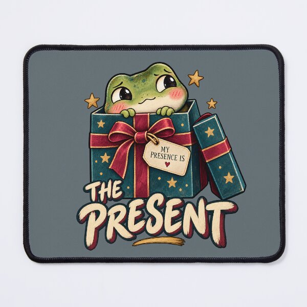 Item preview, My Presence Is the Present – Shy Frog Gift Box Illustration designed and sold by MAD's Recreation Studio.