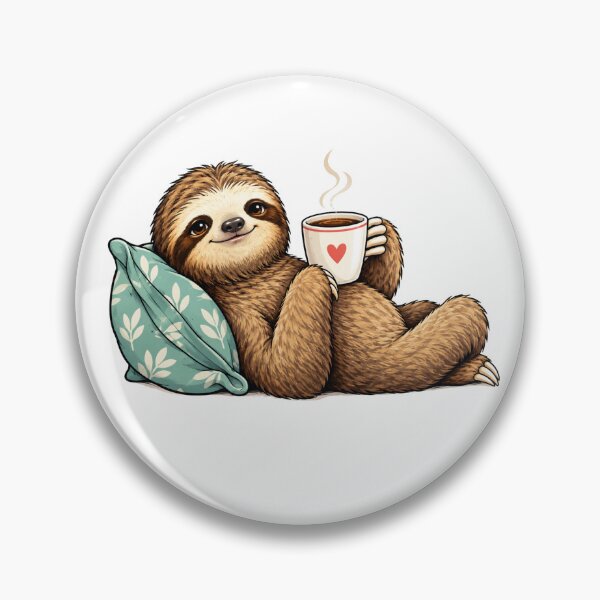 Item preview, Cozy Sloth Sipping Coffee Relaxing With Pillow designed and sold by Moizento.