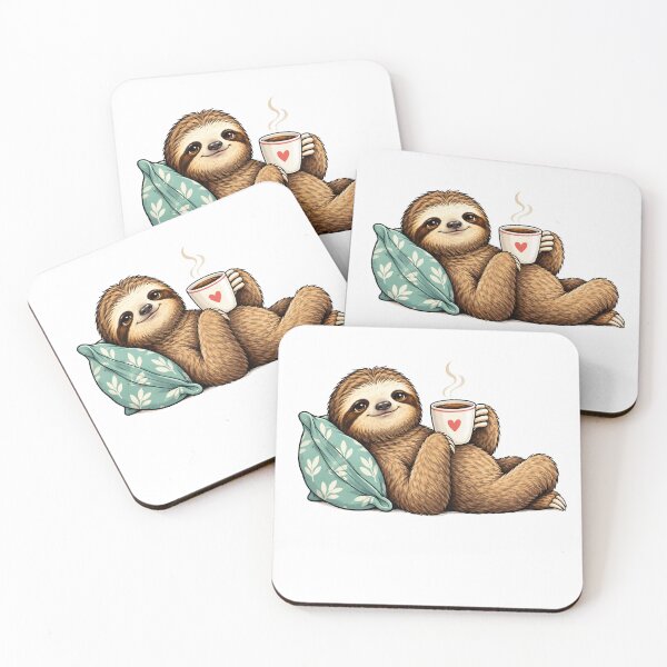 Item preview, Cozy Sloth Sipping Coffee Relaxing With Pillow designed and sold by Moizento.