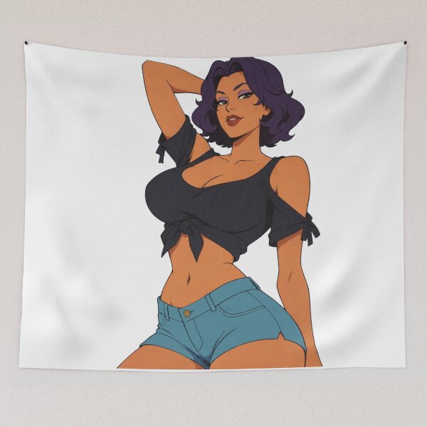 Item preview, Vintage Curvy Pin Up Woman – Retro 70s Style Purple Hair designed and sold by  Hollow Moon Studios..