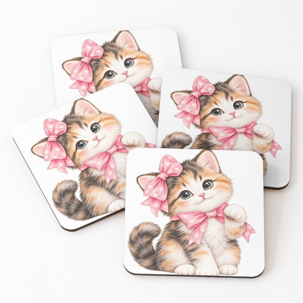 Item preview, Cute Watercolor Kitten with Pink Bow – Coquette Cat Art designed and sold by gtara1.