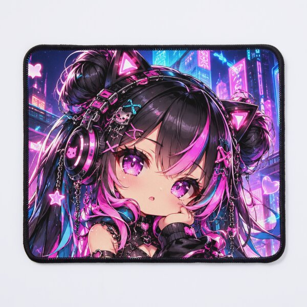 Item preview, Neon Cyber Kitty – Chibi Cyberpunk Anime Girl designed and sold by Kubbykat.