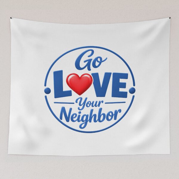 Item preview, Go Love Your Neighbor – Blue Red Heart Kindness Badge designed and sold by D-Islamic.