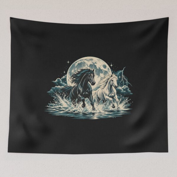 Item preview, Running Horses Moonlight 90s Storm Nature Art designed and sold by AmiGraph.