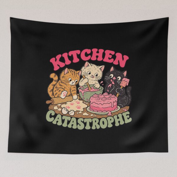Item preview, Kitchen Catastrophe Funny Cats Baking a Cake designed and sold by AMICO77.