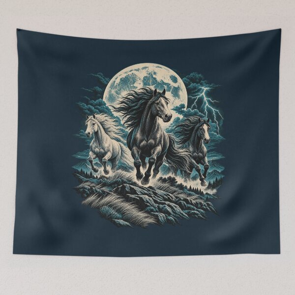 Item preview, Running Horses Full Moon Storm 90s Nature Graphic designed and sold by AmiGraph.