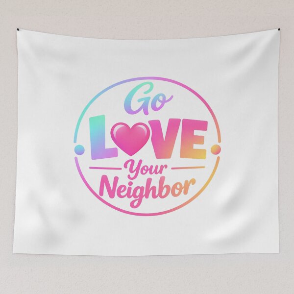 Item preview, Go Love Your Neighbor – Colorful Neon/Pastel Heart Kindness Badge designed and sold by D-Islamic.