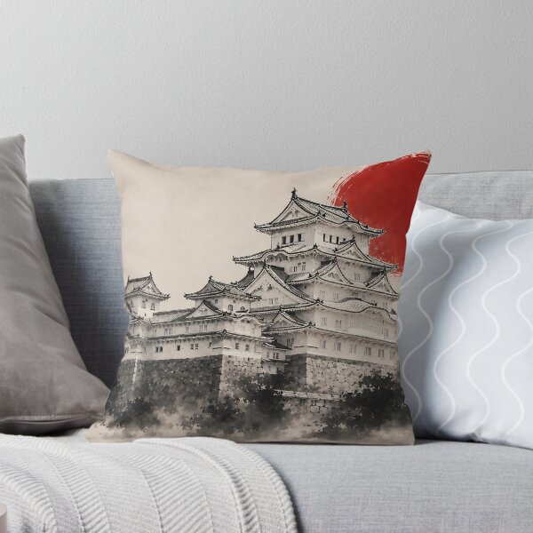 Item preview, Himeji Castle 姫路城 - Japanese Sumi-e Ink Painting with Red Sun designed and sold by KeisJapan.