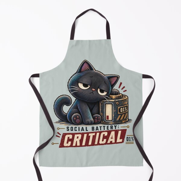 Item preview, Social Battery Critical – Exhausted Charcoal Cat Illustration designed and sold by  MAD's Recreation Studio.