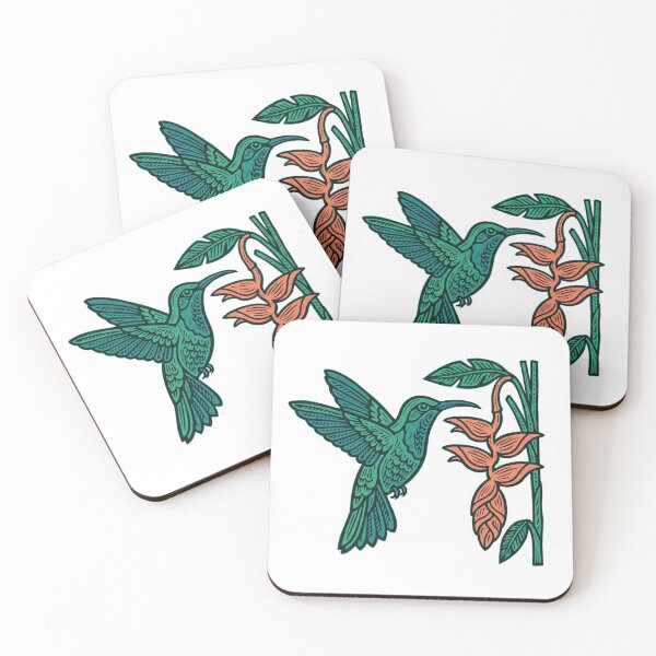 Item preview, Emerald Hummingbird & Heliconia Linocut designed and sold by TicoInk.