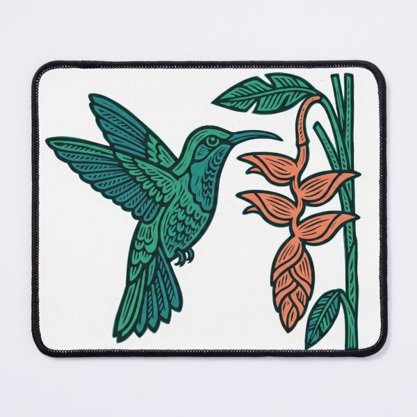 Item preview, Emerald Hummingbird & Heliconia Linocut designed and sold by TicoInk.