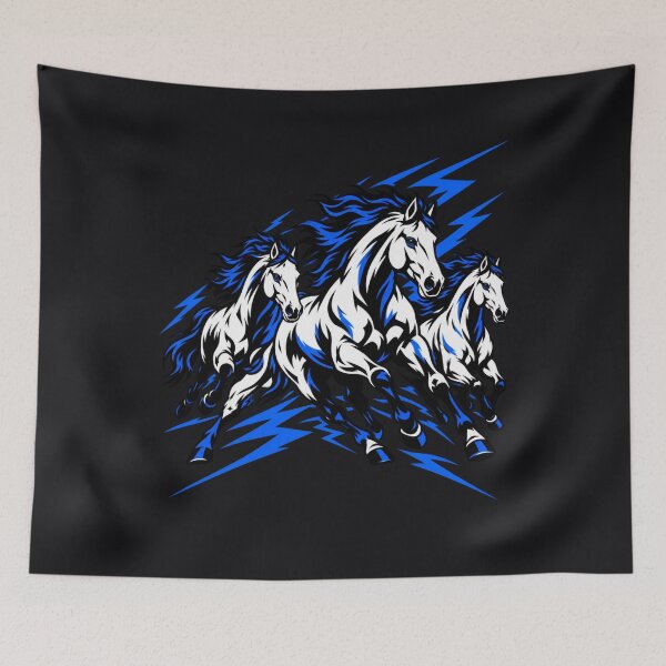 Item preview, Running Horses Electric Blue Screenprint Art designed and sold by AmiGraph.