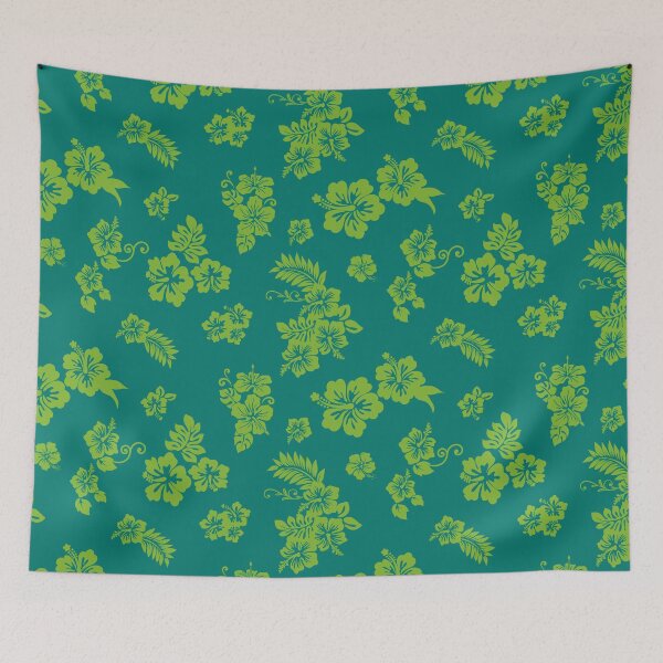 Item preview, Vintage Pua Aloalo - Green on Blue designed and sold by Hānau Hou.