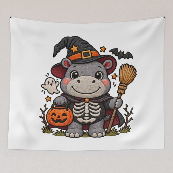 Item preview, Cute Hippo Halloween Witch Costume Pumpkin Funny Spooky Art designed and sold by ArtDesignTp.