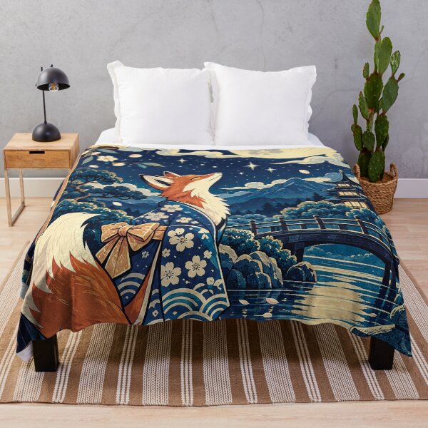 Item preview, Elegant Red Fox in Traditional Kimono by Full Moon and Cherry Blossom Lake designed and sold by Gold Turtle  Lina.