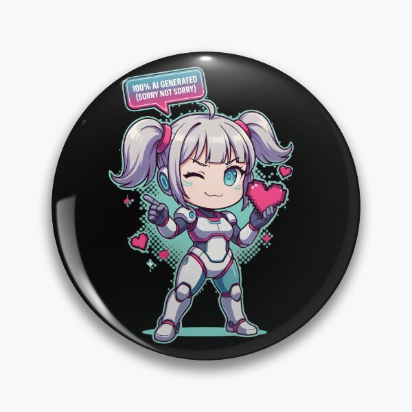 Item preview, 100% AI Generated Sorry Not Sorry Cute Anime Robot Girl Pixel Heart Kawaii Cyberpunk Chibi Design designed and sold by DarylWelsh2024.