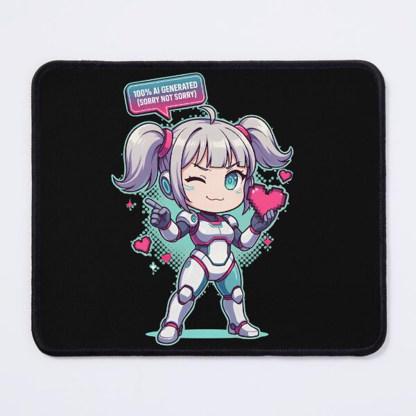 Item preview, 100% AI Generated Sorry Not Sorry Cute Anime Robot Girl Pixel Heart Kawaii Cyberpunk Chibi Design designed and sold by DarylWelsh2024.