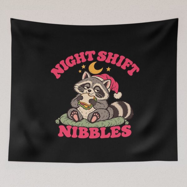 Item preview, Night Shift Nibbles Sleepy Raccoon with Sandwich designed and sold by AMICO77.