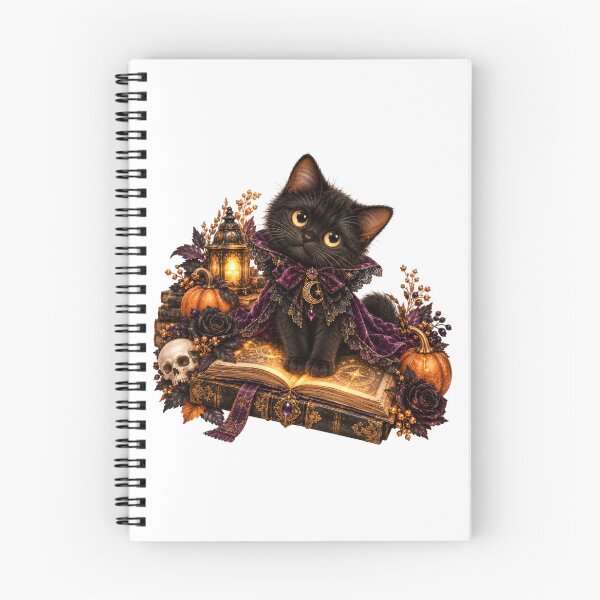 Item preview, Gothic Black Cat with Magic Book – Halloween Witch designed and sold by INVITOARTE.