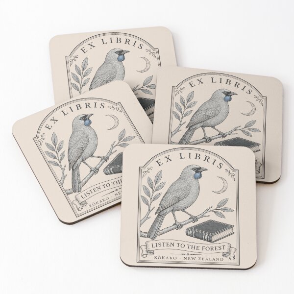 Item preview, Listen to the Forest Kokako – New Zealand Native Bird Ex Libris designed and sold by MvuuStudio.