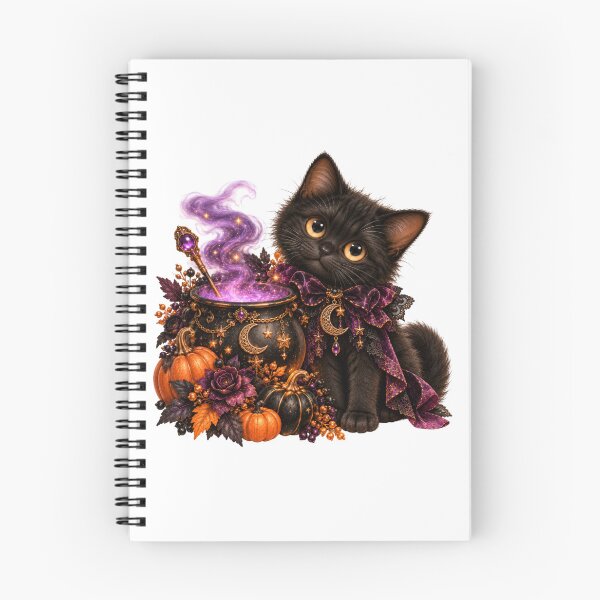 Item preview, Gothic Black Cat with Magic Cauldron – Halloween Witch designed and sold by INVITOARTE.