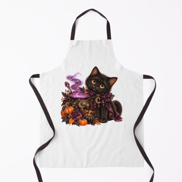 Item preview, Gothic Black Cat with Magic Cauldron – Halloween Witch designed and sold by INVITOARTE.