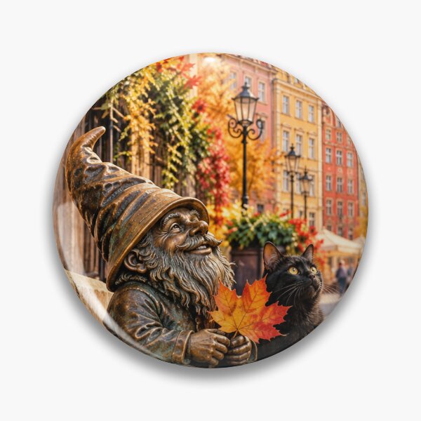 Item preview, Autumn Gnome and Black Cat Art Print – Cozy Wrocław Poland Travel Decor designed and sold by Purrfecta.